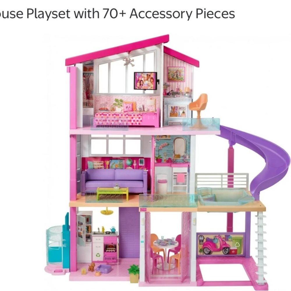 Pink and Purple Dollhouse with Slide and Balcony